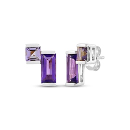 Baguette & Square-Cut Amethyst Stud Earrings Sterling Silver
