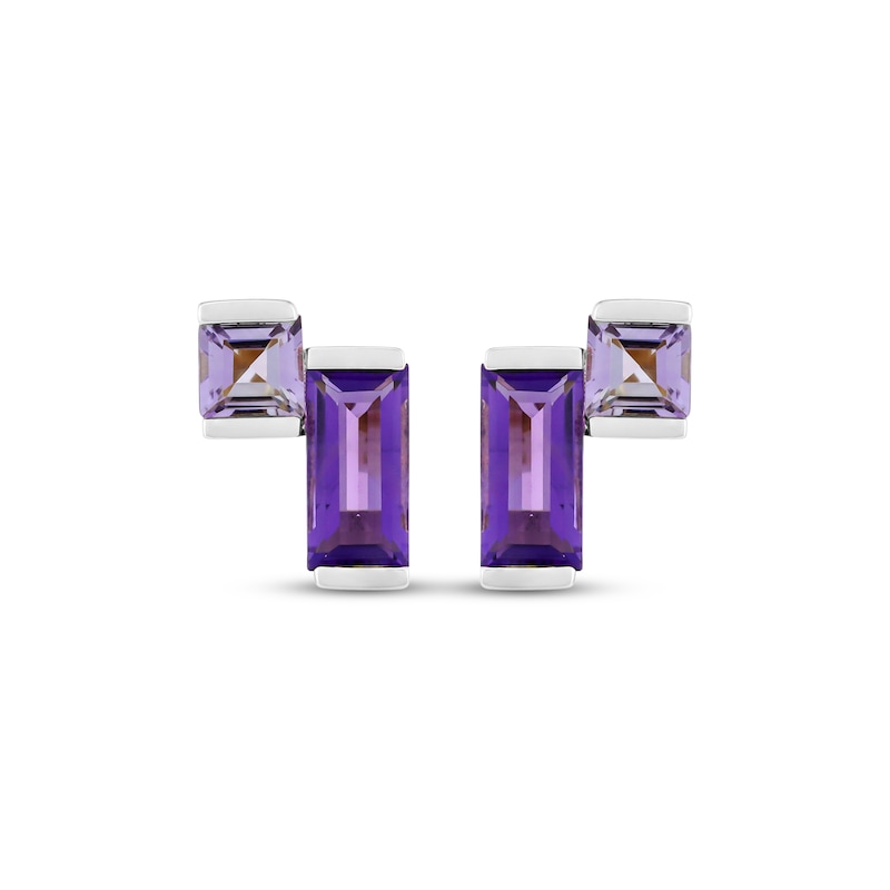 Main Image 2 of Baguette & Square-Cut Amethyst Stud Earrings Sterling Silver
