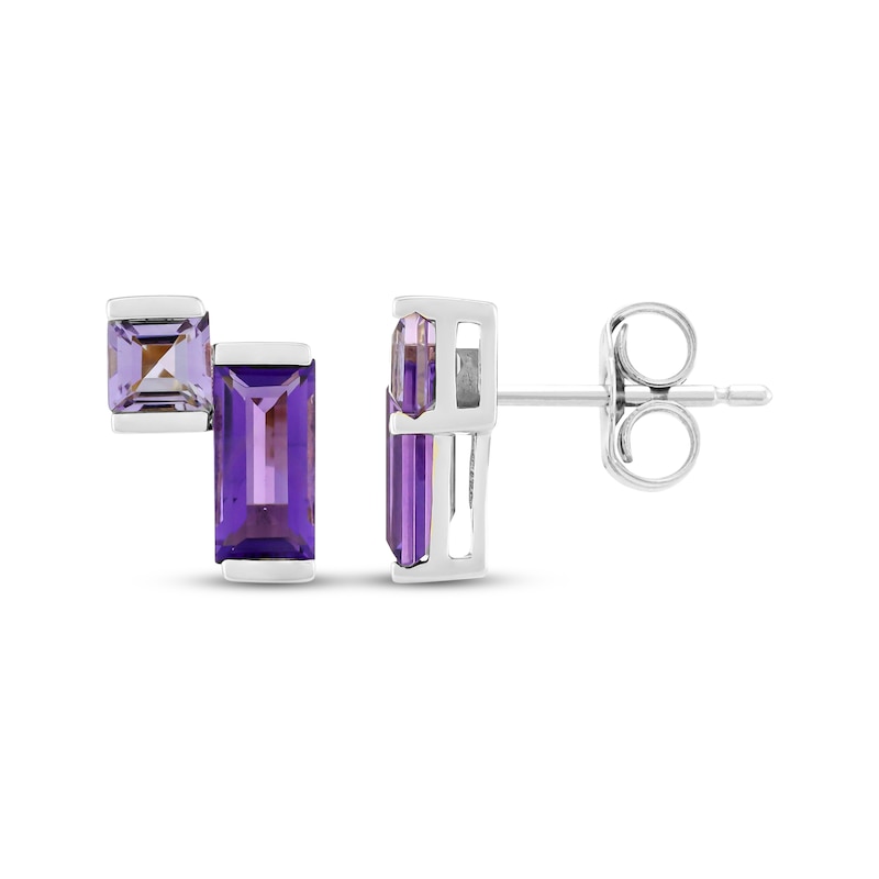 Main Image 3 of Baguette & Square-Cut Amethyst Stud Earrings Sterling Silver