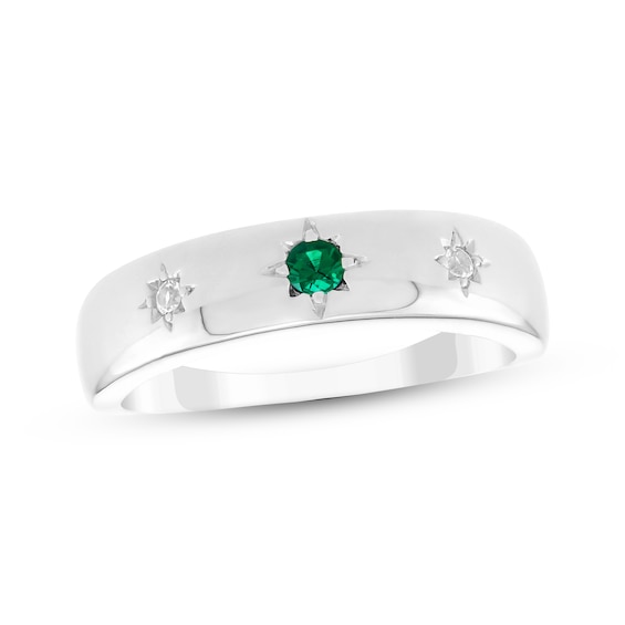 Lab-Created Emerald & White Lab-Created Sapphire Star Ring Sterling Silver