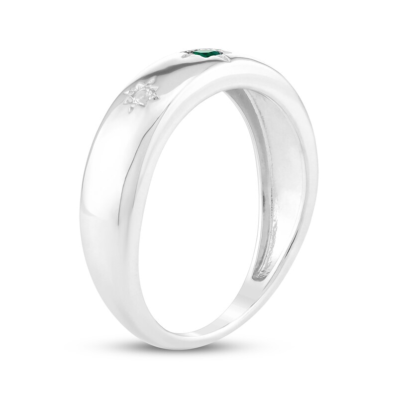 Main Image 2 of Lab-Created Emerald & White Lab-Created Sapphire Star Ring Sterling Silver