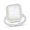 Thumbnail Image 1 of Emerald-Cut Mother-of-Pearl & White Lab-Created Sapphire Halo Ring Sterling Silver