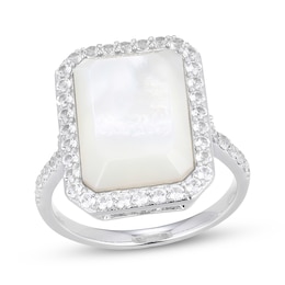 Emerald-Cut Mother-of-Pearl & White Lab-Created Sapphire Halo Ring Sterling Silver
