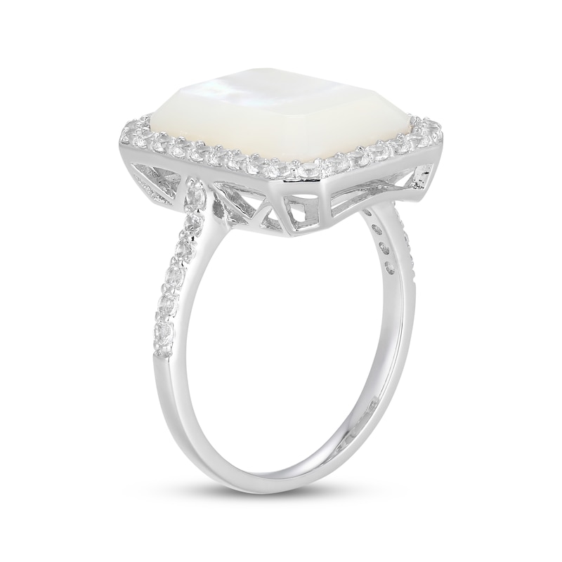 Main Image 2 of Emerald-Cut Mother-of-Pearl & White Lab-Created Sapphire Halo Ring Sterling Silver