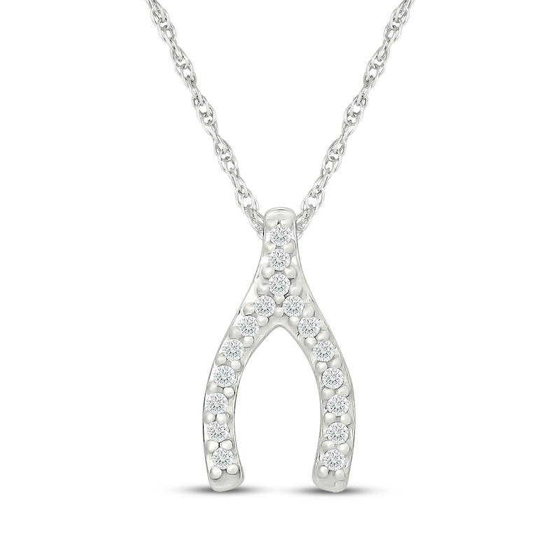 Main Image 1 of Diamond Wishbone Necklace 1/20 ct tw 10K White Gold 18"