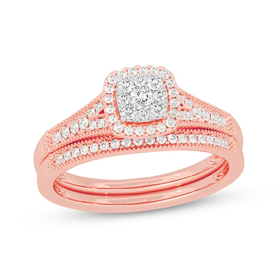 Now + Forever Round-Cut Diamond Cushion-Shaped Bridal Set 3/8 ct tw 14K Rose Gold