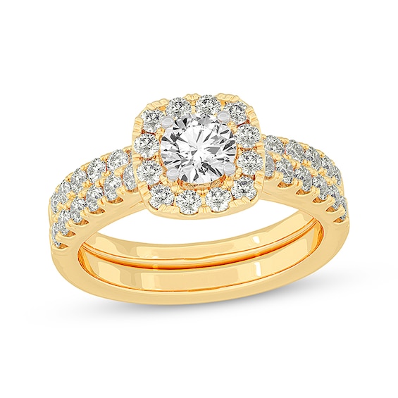 Now + Forever Lab-Grown Diamonds Round-Cut Cushion Frame Bridal Set 1-1/2 ct tw 14K Yellow Gold