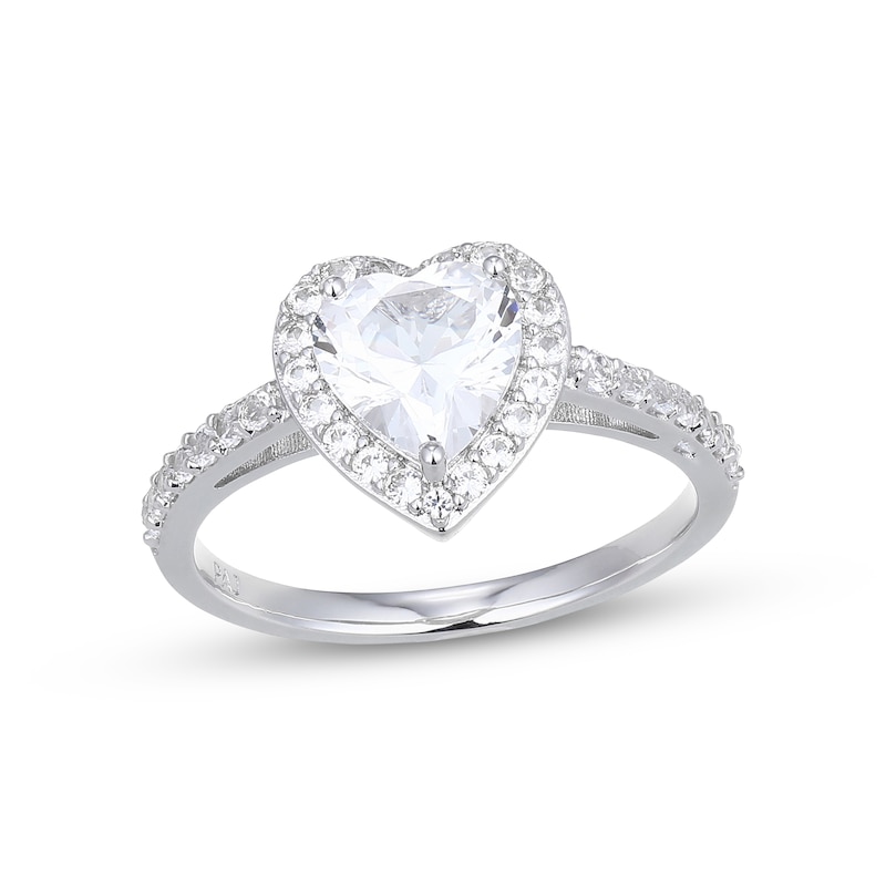 Main Image 3 of Heart-Shaped White Lab-Created Sapphire Halo Gift Set Sterling Silver