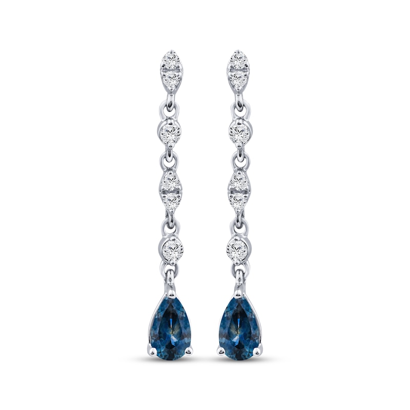 Main Image 2 of American Blue Sapphire & Diamond Drop Earrings 1/10 ct tw Sterling Silver