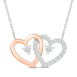 KAY Lab-Grown Diamonds Interlocking Hearts Necklace 1/4 ct tw Sterling Silver & 10K Rose Gold 18"