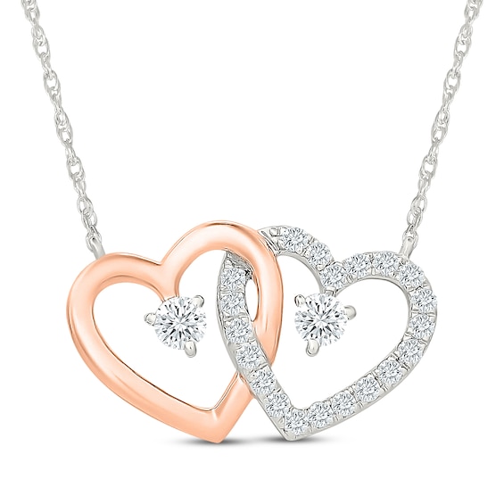 KAY Lab-Grown Diamonds Interlocking Hearts Necklace 1/4 ct tw Sterling Silver & 10K Rose Gold 18"