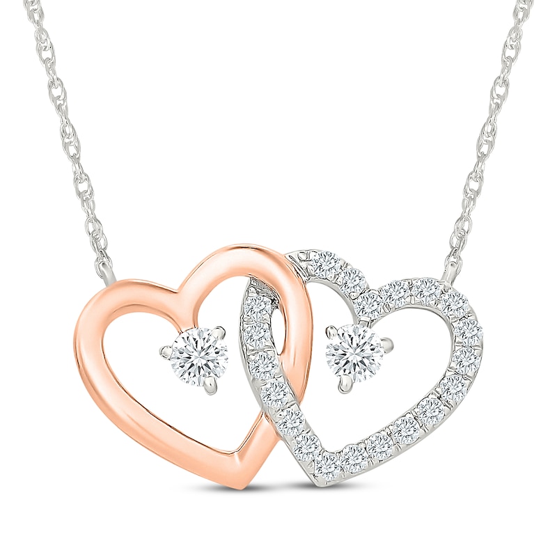 Main Image 1 of KAY Lab-Grown Diamonds Interlocking Hearts Necklace 1/4 ct tw Sterling Silver & 10K Rose Gold 18"