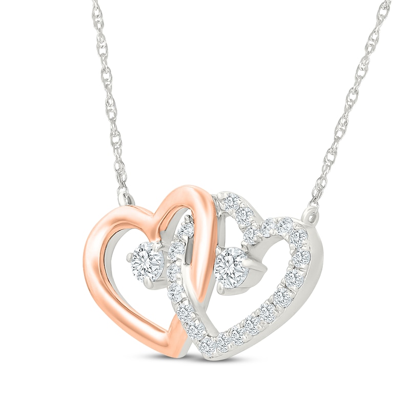 Main Image 2 of KAY Lab-Grown Diamonds Interlocking Hearts Necklace 1/4 ct tw Sterling Silver & 10K Rose Gold 18"