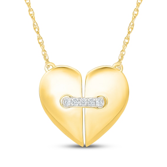 Diamond Accent Stitched Heart Necklace 10K Yellow Gold 18"