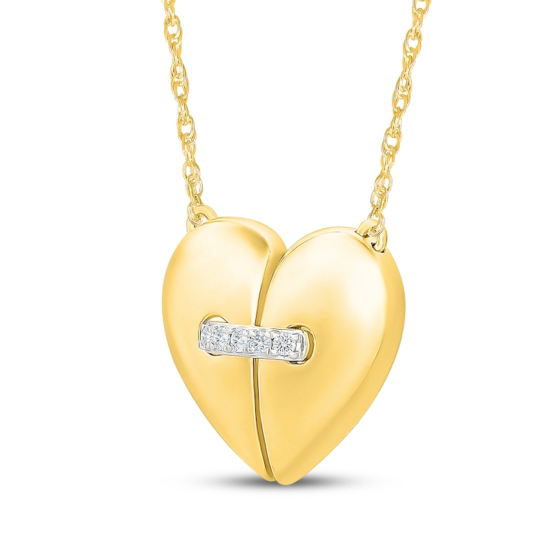 Main Image 2 of Diamond Accent Stitched Heart Necklace 10K Yellow Gold 18"