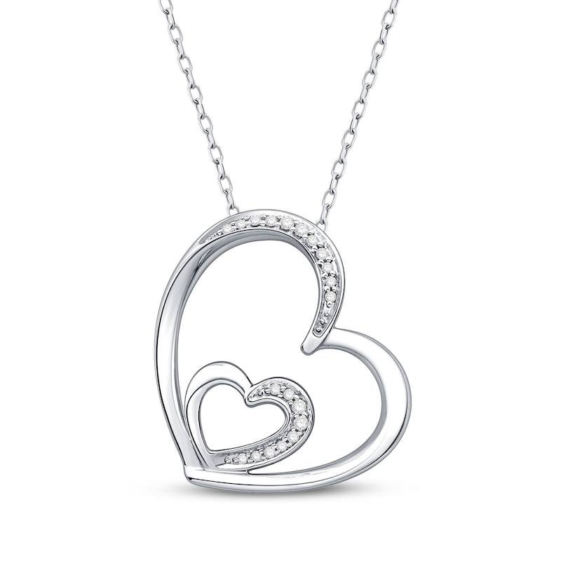 Main Image 1 of KAY Lab-Grown Diamonds Double Tilted Heart Necklace 1/15 ct tw Sterling Silver 18"