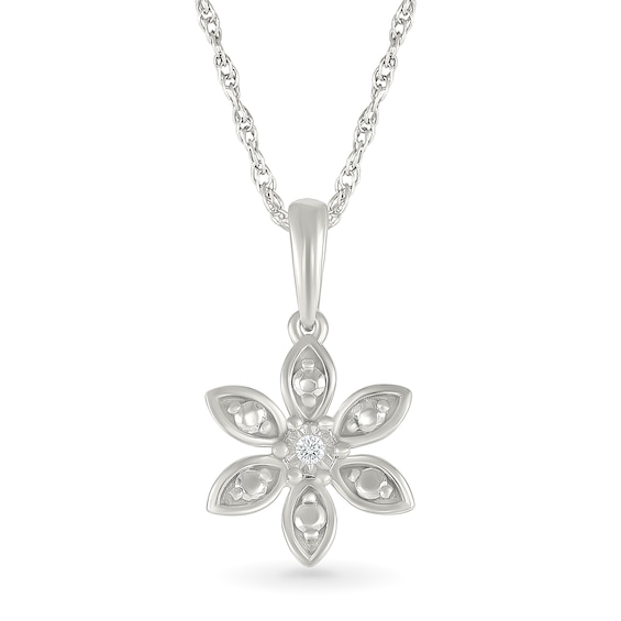 Diamond Accent Flower Necklace Sterling Silver