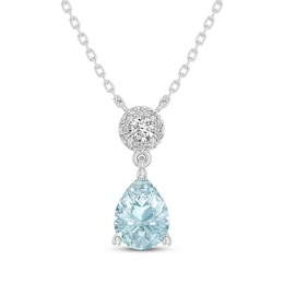 Pear-Shaped Aquamarine and White Lab-Created Sapphire Vintage Drop Necklace Sterling Silver 18"