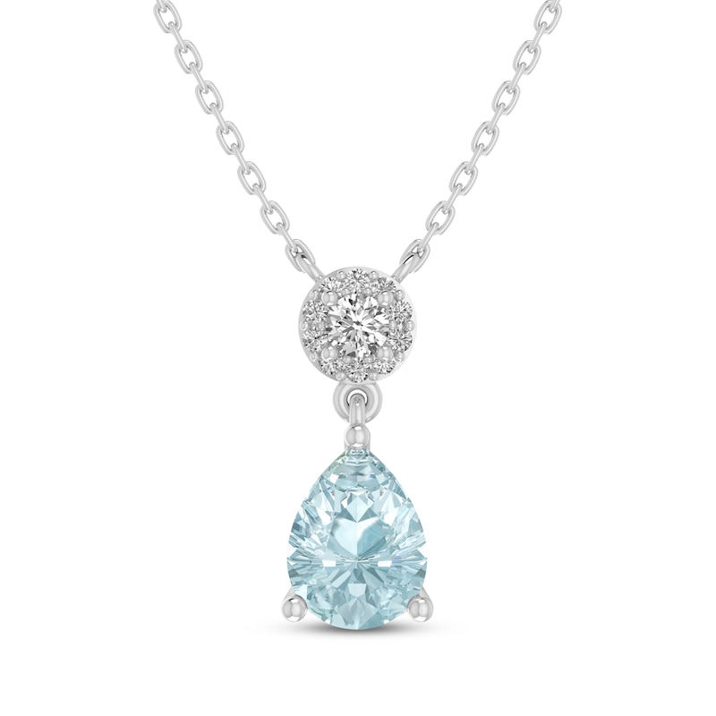 Main Image 1 of Pear-Shaped Aquamarine and White Lab-Created Sapphire Vintage Drop Necklace Sterling Silver 18"