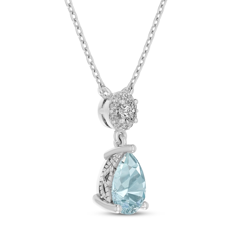 Main Image 2 of Pear-Shaped Aquamarine and White Lab-Created Sapphire Vintage Drop Necklace Sterling Silver 18"