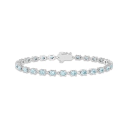 Oval-Cut Aquamarine Link Bracelet Sterling Silver 7.25"