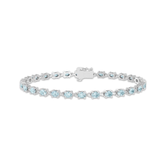 Oval-Cut Aquamarine Link Bracelet Sterling Silver 7.25"