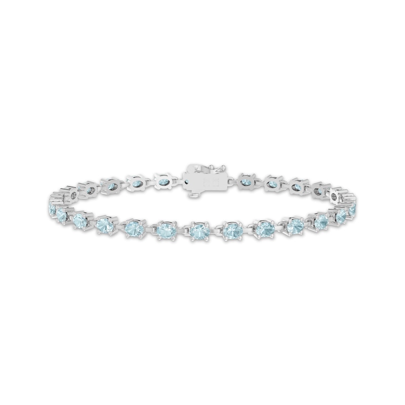 Main Image 1 of Oval-Cut Aquamarine Link Bracelet Sterling Silver 7.25"