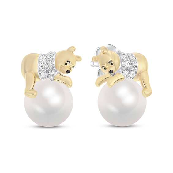 Disney Treasures Winnie the Pooh Cultured Pearl & Lab-Grown Diamond Stud Earrings 1/15 ct tw 24K Yellow Gold Vermeil Sterling Silver