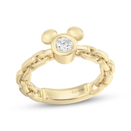 Disney Treasures Mickey Lab-Grown Diamond Solitaire Ring 1/4 ct tw 24K Yellow Gold Vermeil Sterling Silver