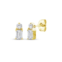 KAY Lab-Grown Diamonds Emerald & Round-Cut Stud Earrings 1/4 ct tw 10K Yellow Gold