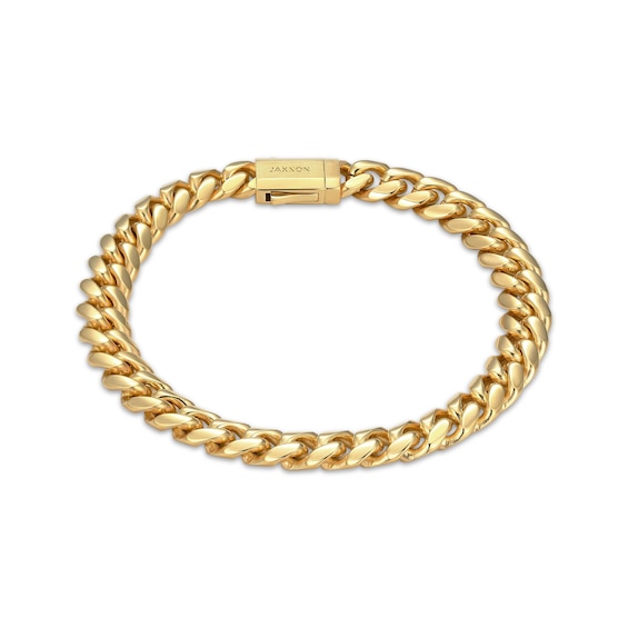 JAXXON Men's Collection 7mm Cuban Curb Chain Bracelet Yellow Ion-Plated Solid Stainless Steel 8"