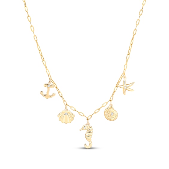 KAY Lab-Grown Diamonds Sealife Charm Necklace 1/20 ct tw 10K Yellow Gold 18"