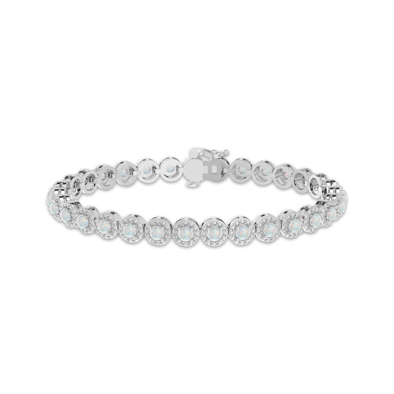 Lab-Created Opal Link Bracelet Sterling Silver 7.25"