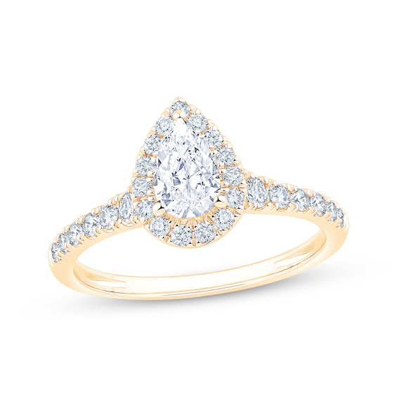 Now + Forever Lab-Grown Diamonds Certified Pear-Shaped Halo Engagement Ring 1 ct tw 14K Yellow Gold