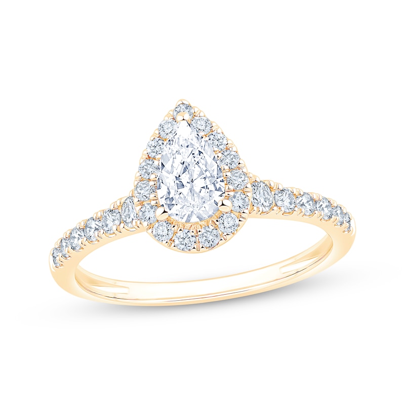 Main Image 1 of Now + Forever Lab-Grown Diamonds Certified Pear-Shaped Halo Engagement Ring 1 ct tw 14K Yellow Gold