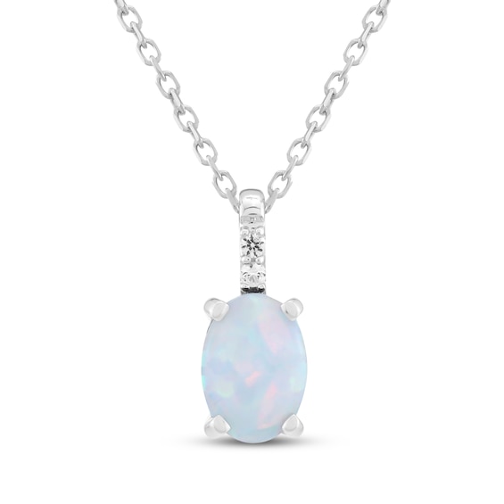 Oval-Cut Lab-Created Opal & White Lab-Created Sapphire Necklace Sterling Silver 18"