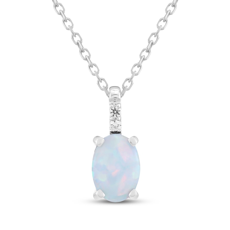 Main Image 1 of Oval-Cut Lab-Created Opal & White Lab-Created Sapphire Necklace Sterling Silver 18"