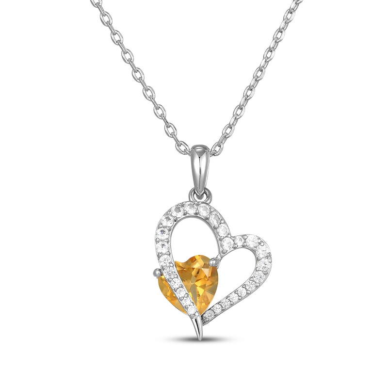 Main Image 1 of Heart-Shaped Natural Citrine & White Lab-Created Sapphire Heart Necklace Sterling Silver 18"
