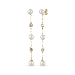 Kay Lab-Grown Diamonds Cultured Pearl Station Dangle Earrings 1/5 ct tw 10K Yellow Gold