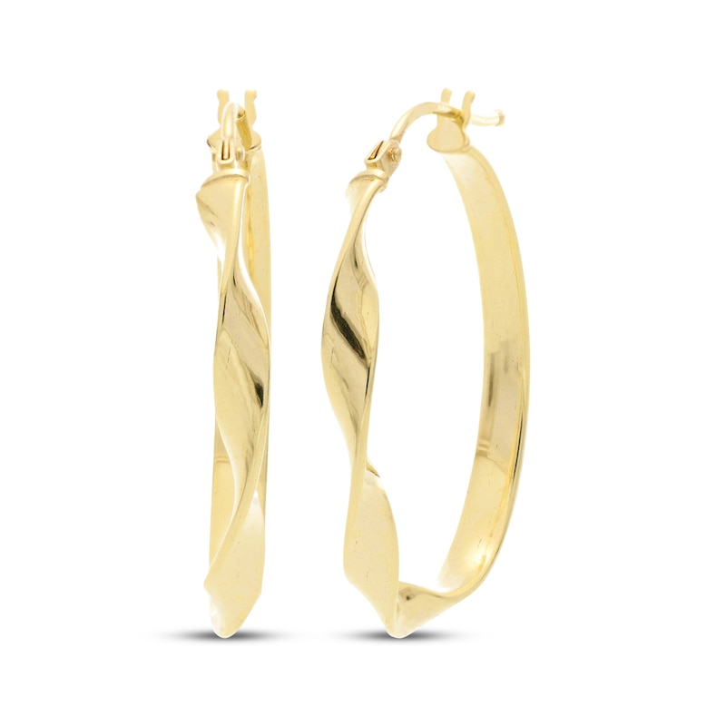 Main Image 1 of 25mm Twist Oval Hoop Earrings Hollow 10K Yellow Gold