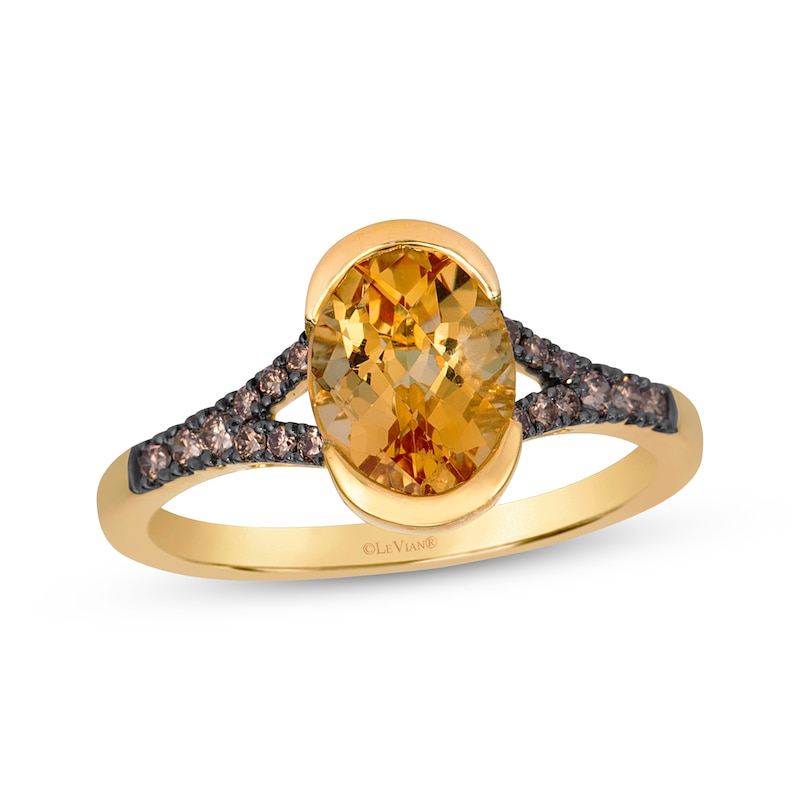Main Image 1 of Le Vian Oval-Cut Natural Citrine Ring 1/5 ct tw Diamonds 14K Honey Gold