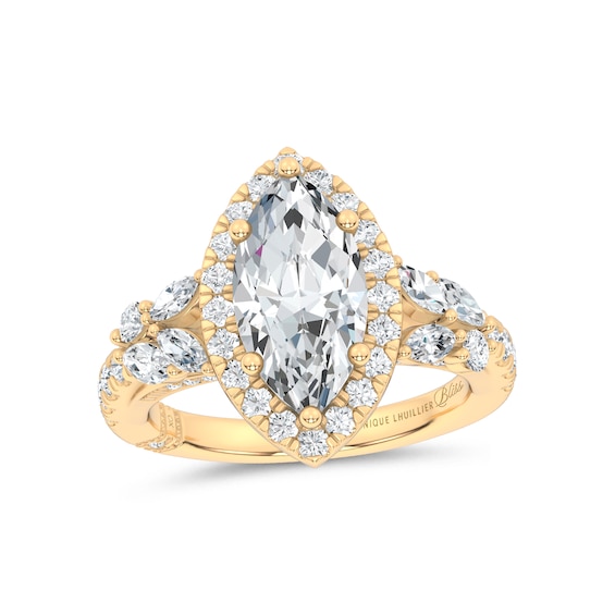 Monique Lhuillier Bliss Lab-Grown Diamond Marquise-Shaped Halo Engagement Ring Setting 7/8 ct tw 14K Yellow Gold