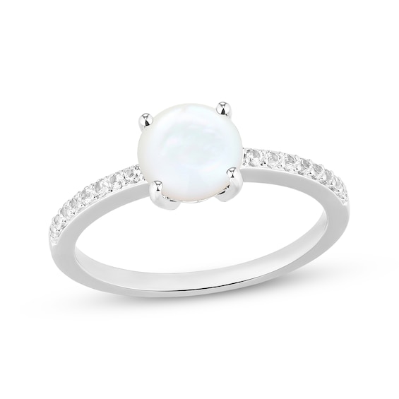 Natural Mother of Pearl & White Lab-Created Sapphire Ring Sterling Silver