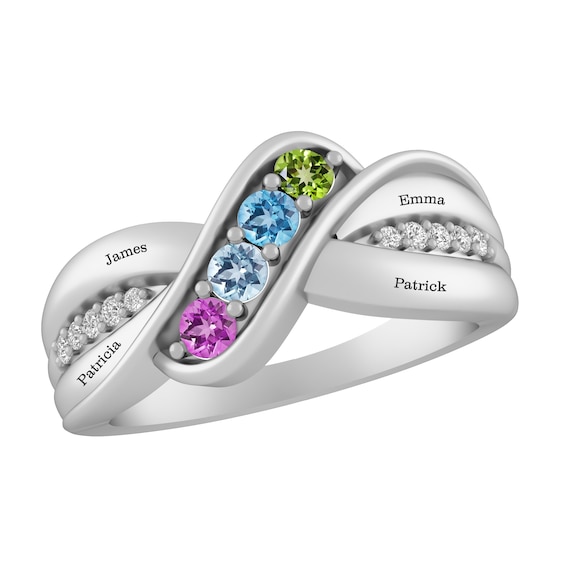 Birthstone Family & Mother's Ring (4 Stones and Lines)