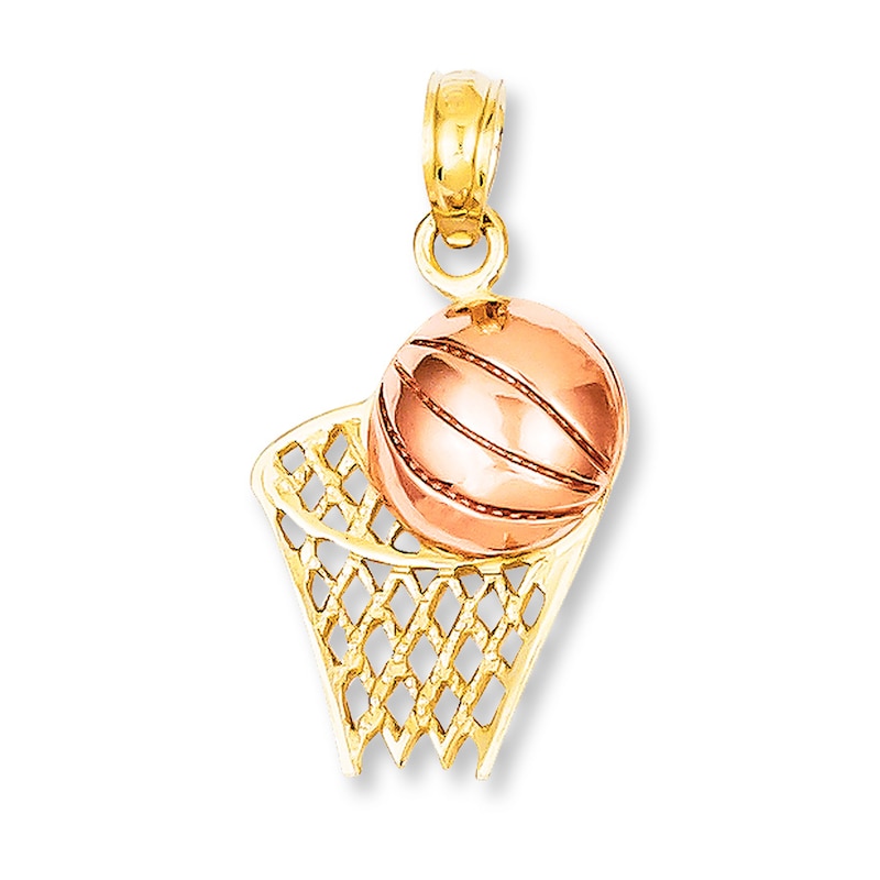 Main Image 1 of Basketball & Hoop Charm 14K Two-Tone Gold