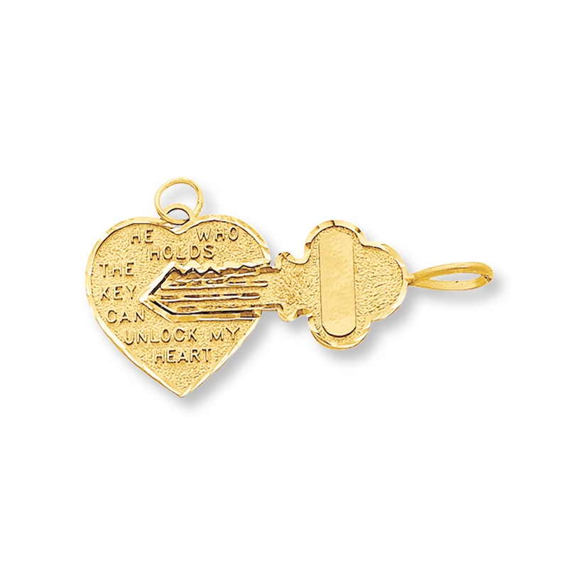 Main Image 1 of Heart & Key Charm 14K Yellow Gold