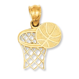 Basketball & Hoop Charm 14K Yellow Gold