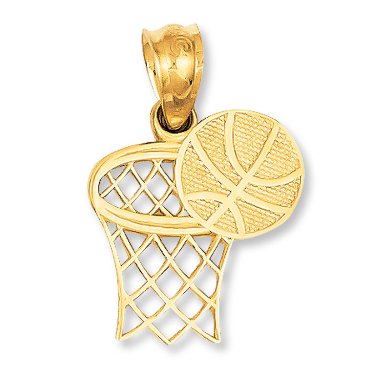 Main Image 1 of Basketball & Hoop Charm 14K Yellow Gold