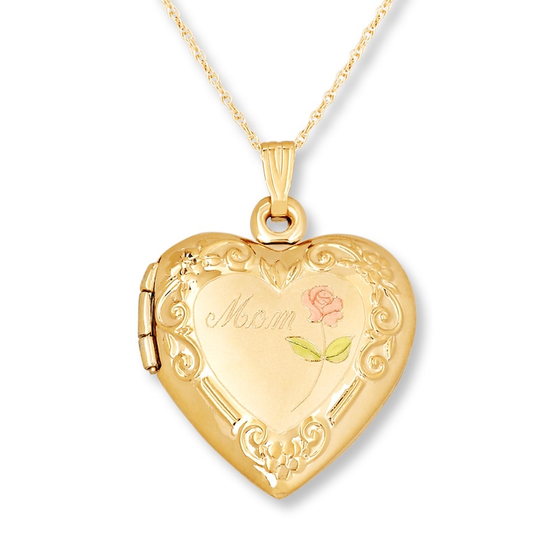 "Mom" Heart Locket 14K Yellow Gold 18"