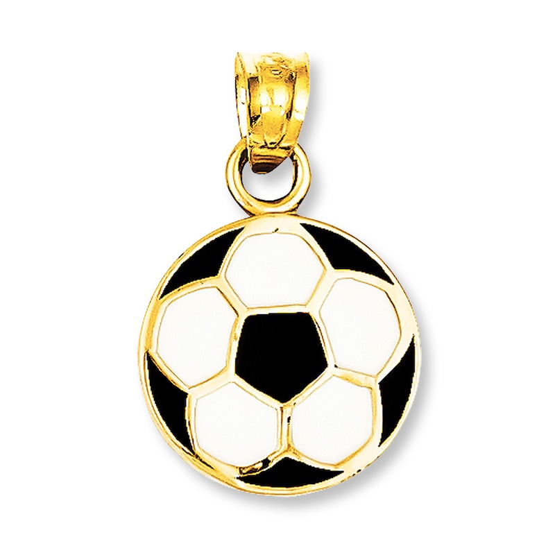 Main Image 1 of Soccer Ball Charm Black/White Enamel 14K Yellow Gold